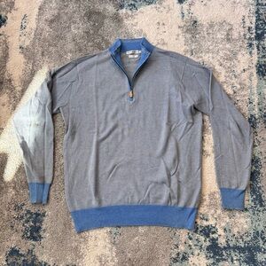 Peter Millar Gray and Blue quarter zip Sweater men’s medium cotton cashmere